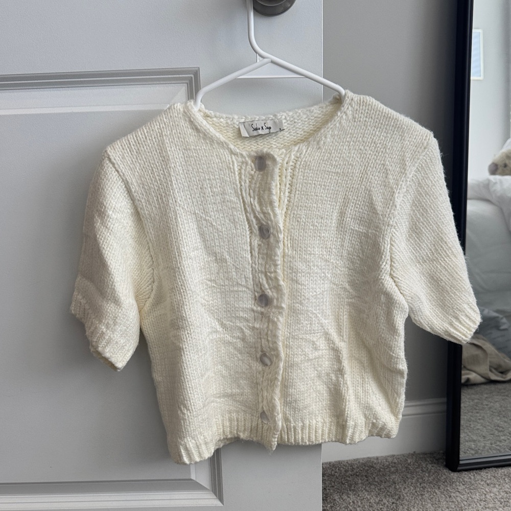 Cozy White Short Sleeve Cardigan